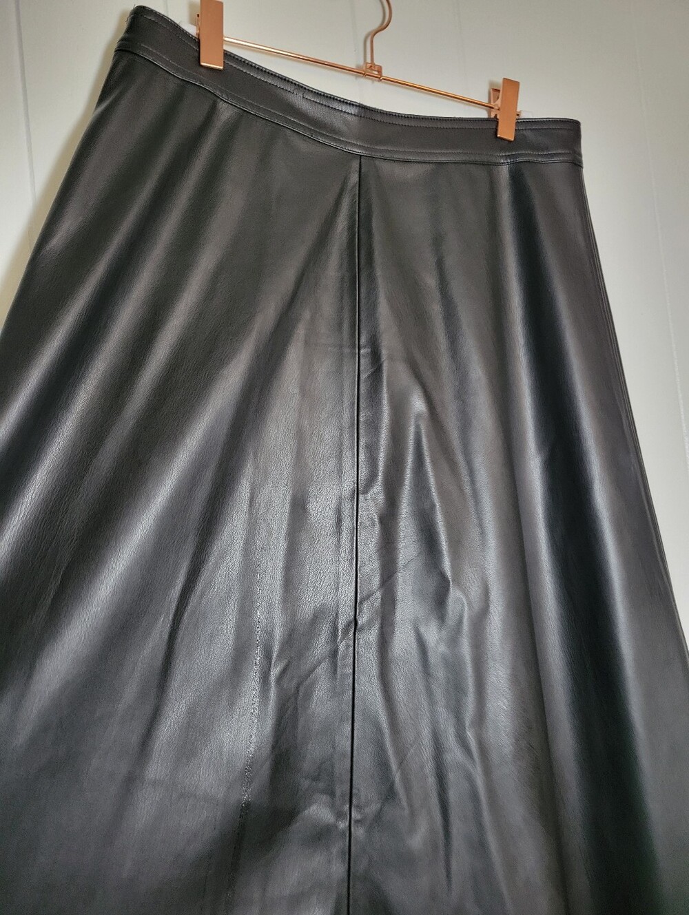 Vince Camuto Faux Leather A Line Midi Skirt Vegan High Waist Soft Side Zip LG - Picture 4 of 12